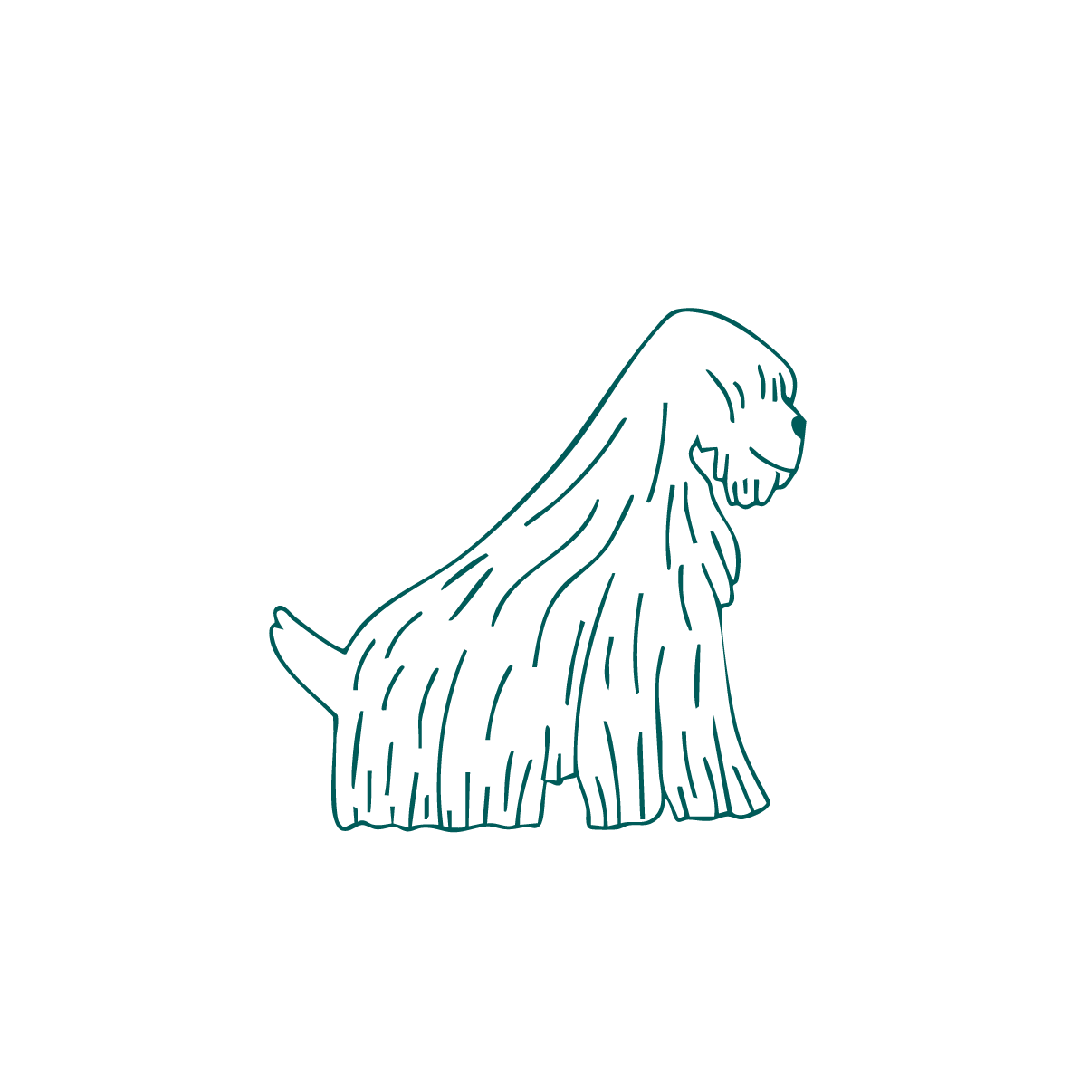 Line drawing of a dog on a green background